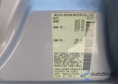 2017 Nissan Altima 2.5 S from USA, damaged, VIN 1N4AL3AP0HN346434